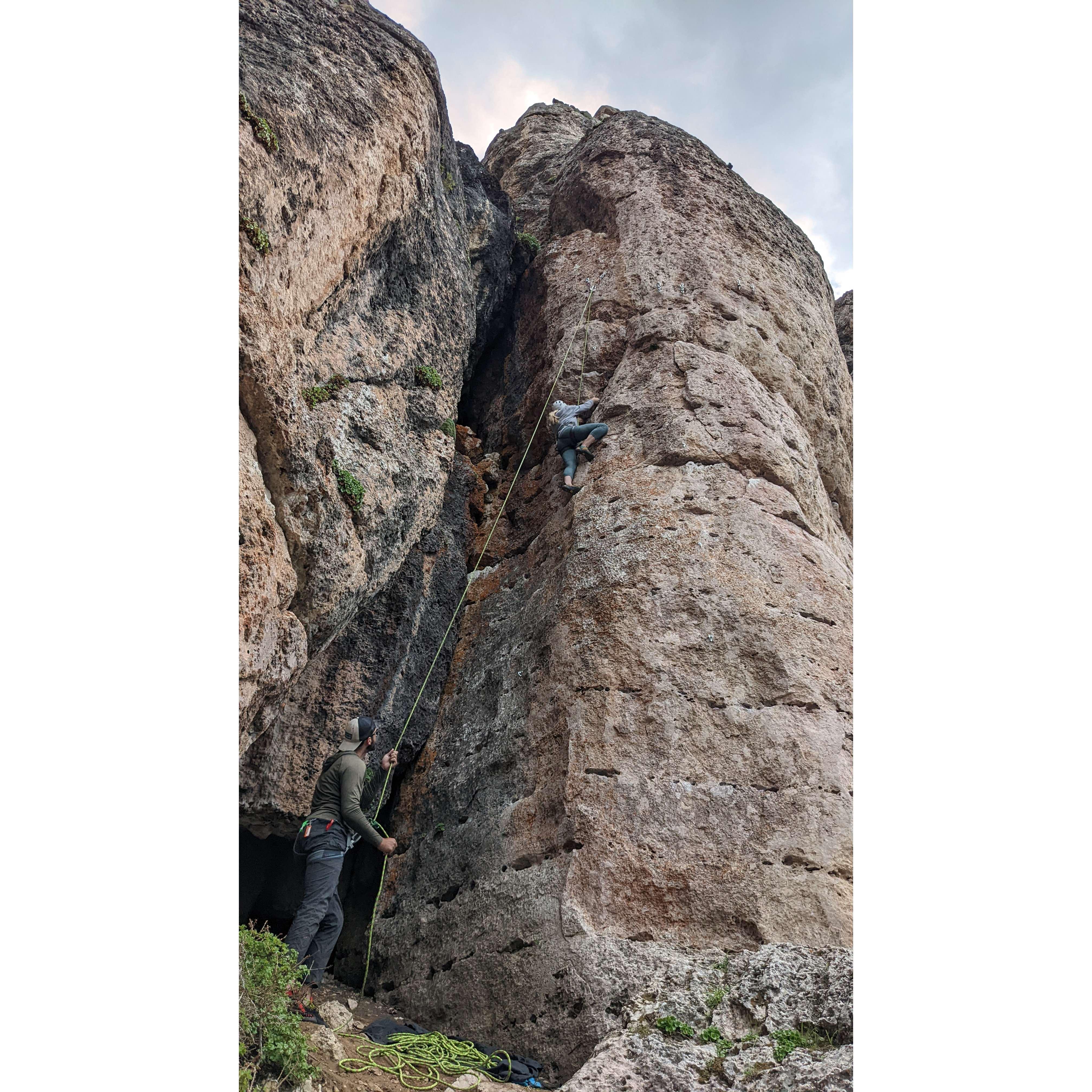 Drew and Addie getting the hang of this outdoor rock climbing thing!