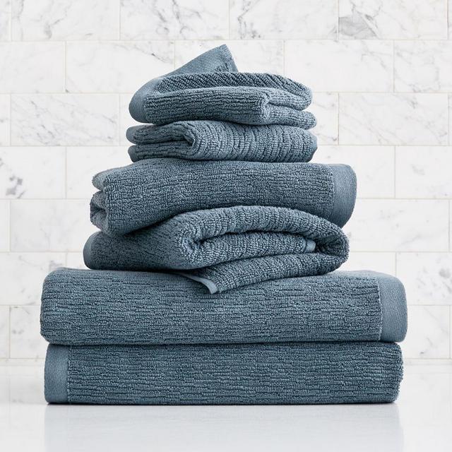 Organic Quick-Dry Textured Towel Set, Ocean, Set of 6