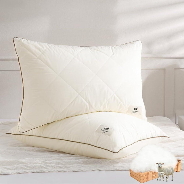 YOUR MOON Organic Wool Pillow King Size Set of 2, Natural Wool & Down Alternative Filling, Luxury Hotel Quality Pillows, Soft Support Bed Pillows for Sleeping, 100% Cotton Cover (Off White)
