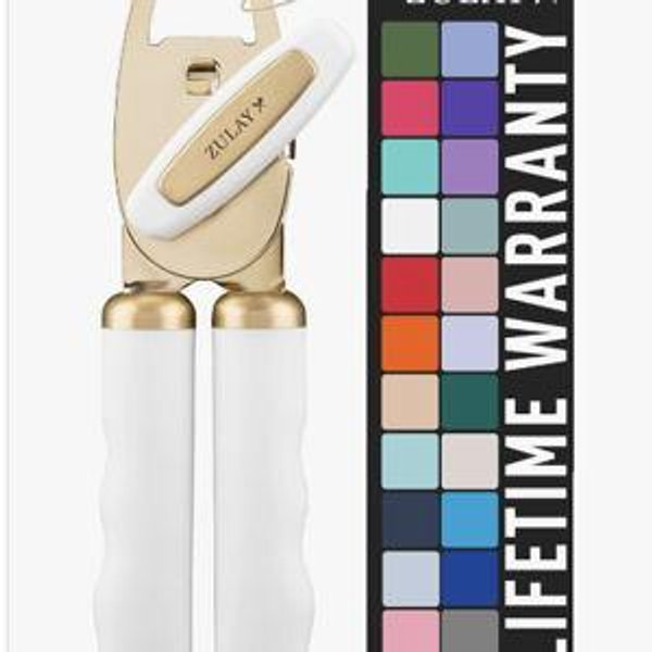 Zulay Kitchen Heavy Duty Stainless Steel Can Opener Manual with Bottle Opener - White & Gold