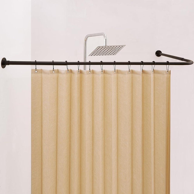 Crkmire Corner Shower Curtain Rod, [24"-53"] x [24"-53"] Adjustable L Shaped Shower Rod No-Sagging 304 Stainless 90 Degree Curved Curtain Rod for Bathroom Bathtub with 12 Ring Hooks & Ceiling Support