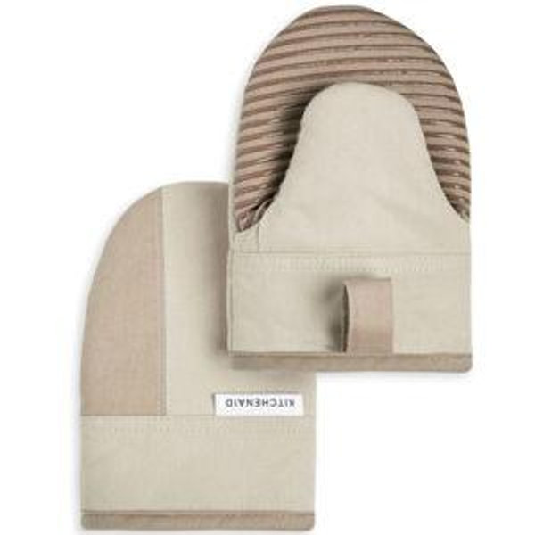 KitchenAid Beacon Two-Tone Non-Slip Mini Oven Mitt Set, Milkshake/Beige, 5.5"x8", 2 Piece