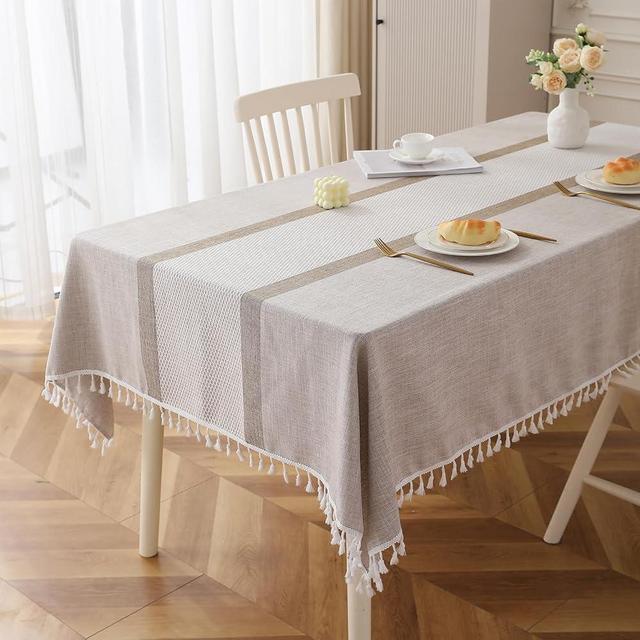Tablecloths for Rectangle Tables, DeepDream Cotton Linen Table Cloth, Waterproof Wrinkle Free Farmhouse Table Cloth with Tassels for Kitchen Dinning Party for Rectangle Tables, 55" X 70", 4-6 Seats