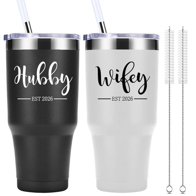 Hubby and Wifey Est 2026 30 OZ Tumbler.Wedding Gifts for Couple.Newlyweds Anniversary Bride To Be Newly Engaged Bridal Shower Gifts.Travel Tumbler for Bride & Groom Husband Wife.(Black&White)