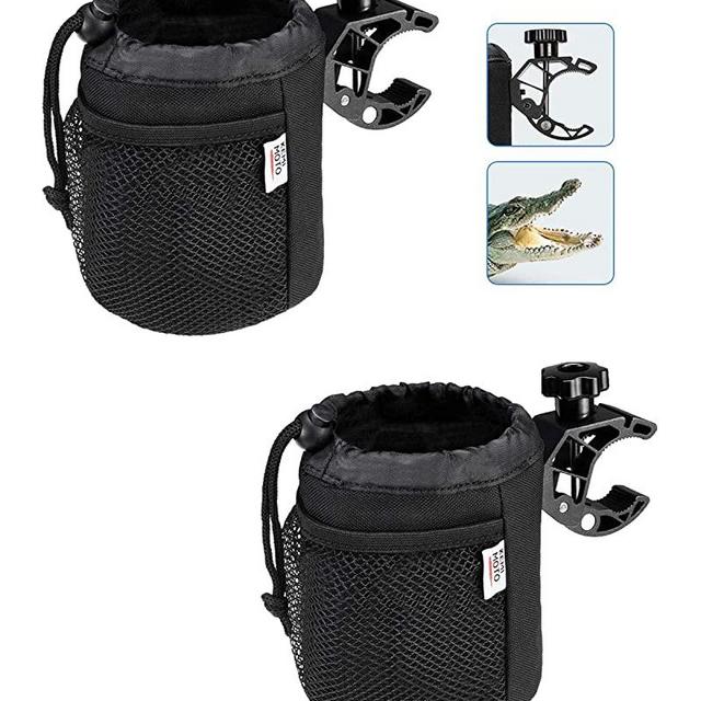 kemimoto Cup Holder, Oxford Fabric Drink Cup Can Holder with Drain and Alligator Clip for Boat, Kayak, Motorcycle, ATV, Bike, Wheelchair, Walker, Scooter, Golf Cart, RV, Camper, Chair, 2 Pac