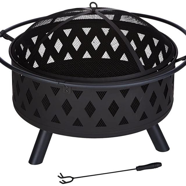 Fire Pit Set, Wood Burning Pit - Includes Screen, Cover and Log Poker - Great for Outdoor and Patio, 32 inch Round Crossweave Firepit by Pure Garden