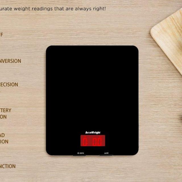 Accuweight Digital Multifunction Food Meat Scale with LCD Display Perfect for Baking Kitchen Cooking, 11lb Capacity by 0.1oz, Tempered Glass surface, Black