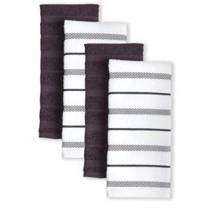 KitchenAid Albany Kitchen Towel 4-Pack Set, Matte Black/White, 16"x26"
