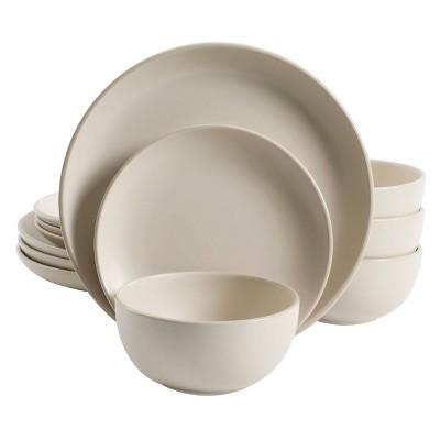 Gibson Home 12pc Rockaway Round Stoneware Dinnerware Set Matte Cream