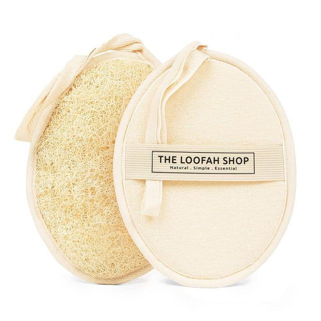 The Loofah Shop Bath Loofah Sponge, Exfoliating Body Scrubber, Shower Luffa for Men, Women and Kids Made of Eco-Friendly Natural Egyptian Loofah with Cotton Travel Pouch, 7" x 5.25" (1pack 2pcs)