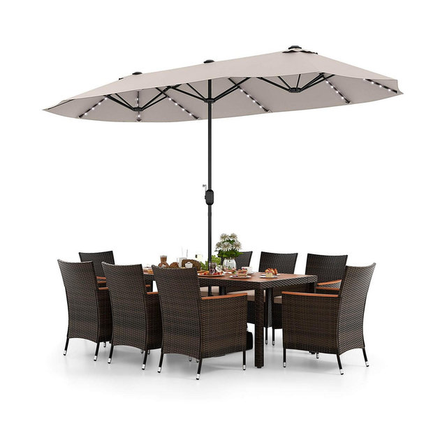 Costway 11 PCS Patio Dining Set with 15ft Double-Sided Patio Umbrella (Base Included)