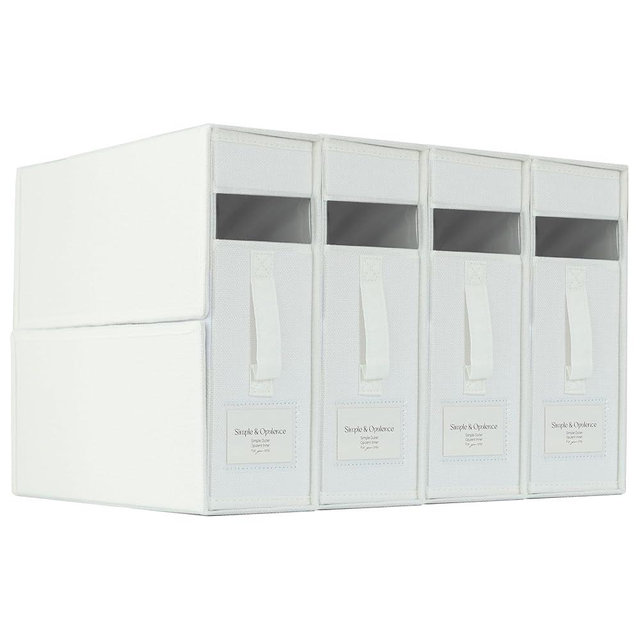 Simple&Opulence 4 Pack Bed Sheet Organizers and Storage, Linen Closet Organizers, Sheets Set Folder Storages with Window and Label (Queen/King Size) Organizing Bedding Container, White