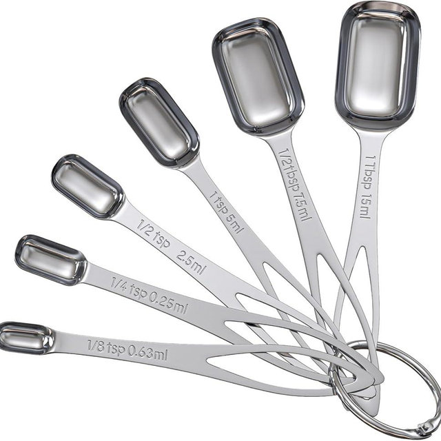 6PCS Narrow Measuring Spoons Set, Stainless Steel Measuring Spoon Fits in Spice Jars, Metal Teaspoon Measuring Spoons, Rectangular Tablespoon, Long Measuring Spoons for Dry & Liquid Ingredients