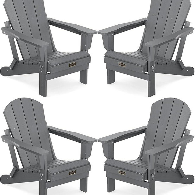 SERWALL Foldable Adirondack Chair Set of 4 for Patio Garden Outdoors Fire Pit-Gray