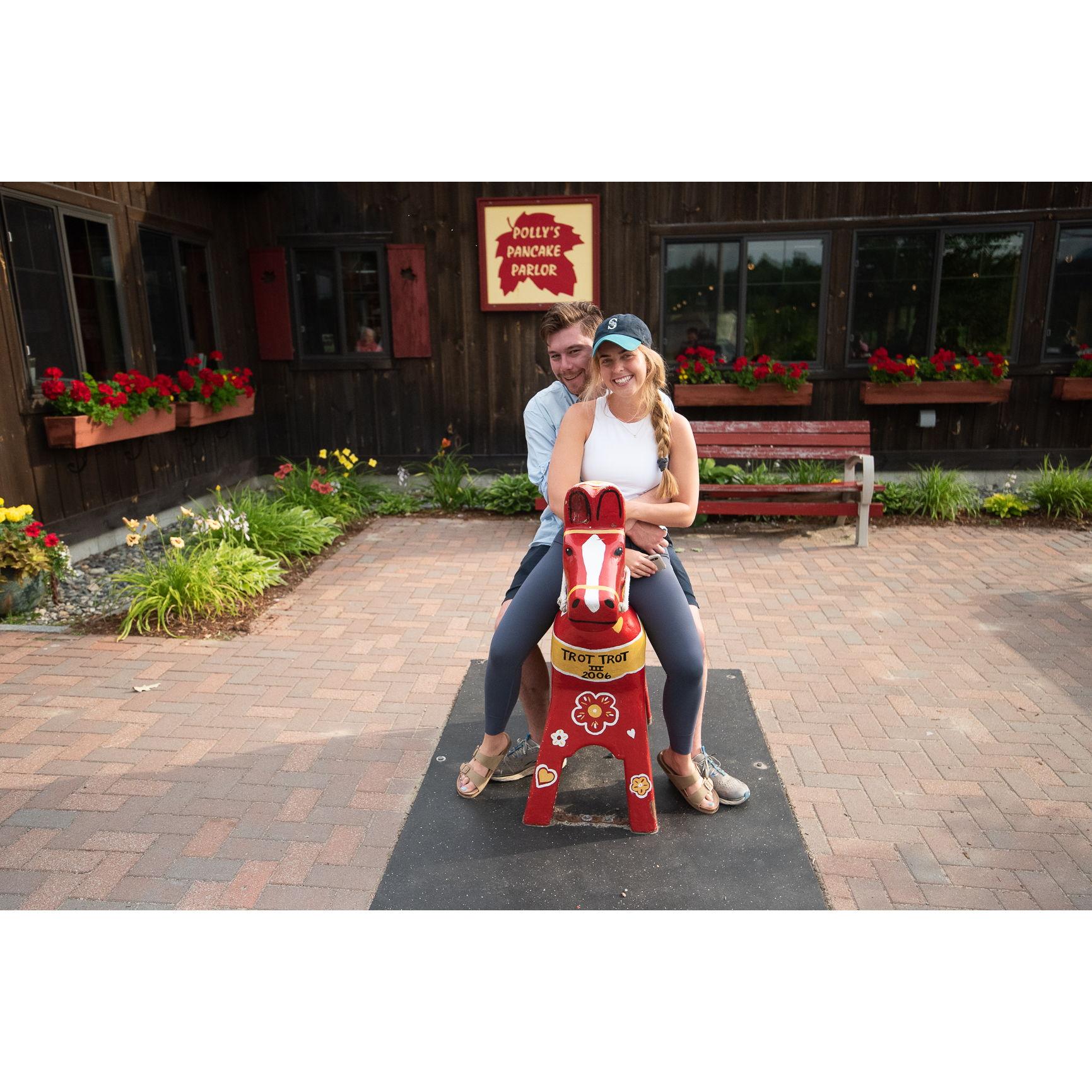 KB made her way up to the Taylor home in New Hampshire to do all the typical NH tourist things; most importantly, eating at Polly's Pancake Parlor and a picture with TrotTrot