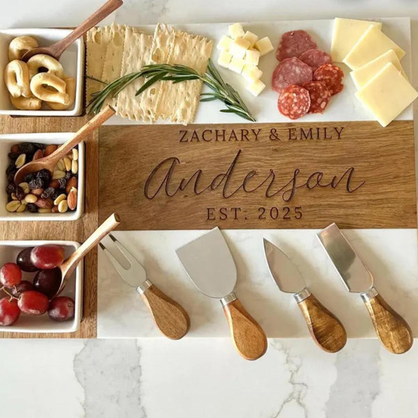 Marble and Wood Charcuterie Board, Unique Wedding Gift for Couple, 50th Anniversary, Gift Mom, Housewarming Gift, 25th Anniversary Wife Gift