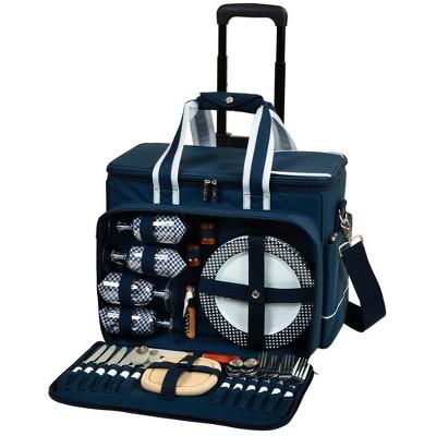 Picnic at Ascot- Ultimate Insulated Picnic Cooler on Wheels with Service for 4 - Navy
