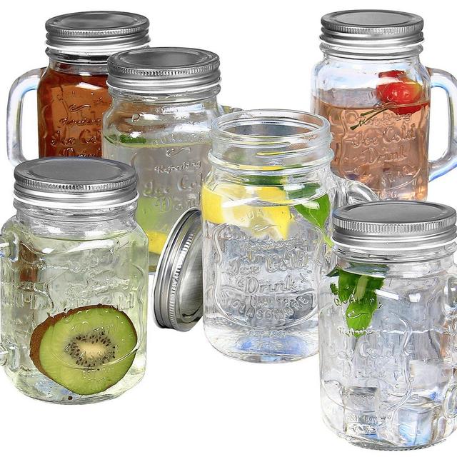 Estilo Mason Jar Mugs with Handle, Old Fashioned 16 oz. Mason Jar Drinking Glasses – Set of 6