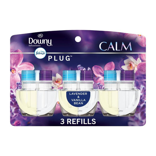 Febreze Plug In Air Freshener, Odor-Fighting Scented Oil Refill, Downy Calm Scent, 3 Refills
