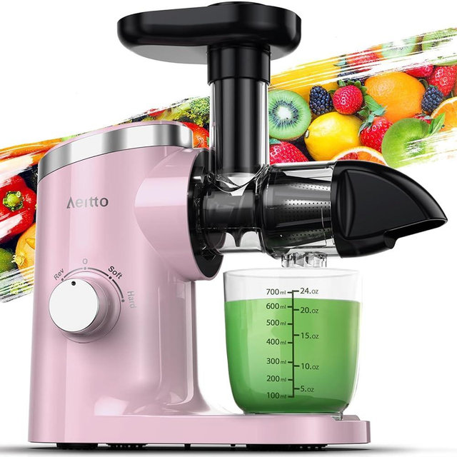 Aeitto Juicer Machines, Cold Press Juicer, Masticating Juicer, Celery Juicers, with Triple Modes,Reverse Function & Quiet Motor,Easy to Clean with Brush, Recipe for Vegetables And Fruits, PINK