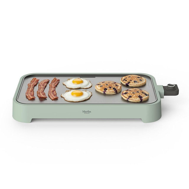 Martha Stewart 12” x 22” Electric Griddle, XL Ceramic Nonstick Flat Top Cooking Surface, Adjustable Temperature Dial, Drip Tray, Dishwasher Safe, 1500W Fast Even Heating, Pancakes & Eggs, Honeydew