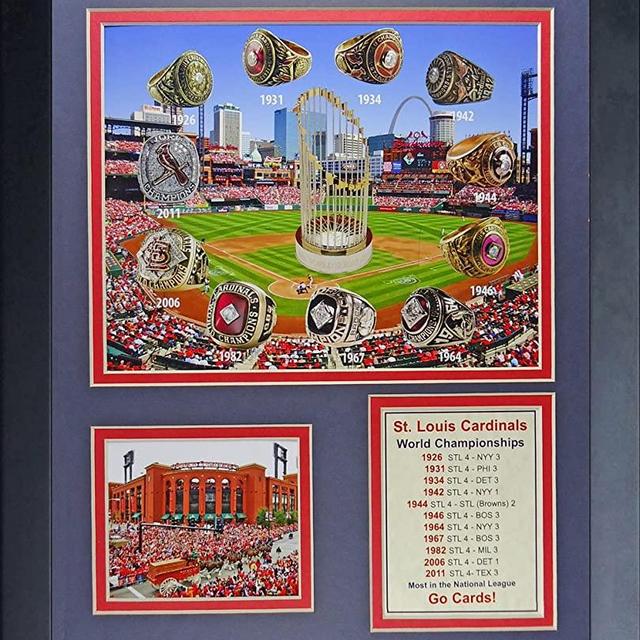 St. Louis Cardinals MLB World Series Rings and Championships Collectible | Framed Photo Collage Decor - 12"x15" | Legends Never Die