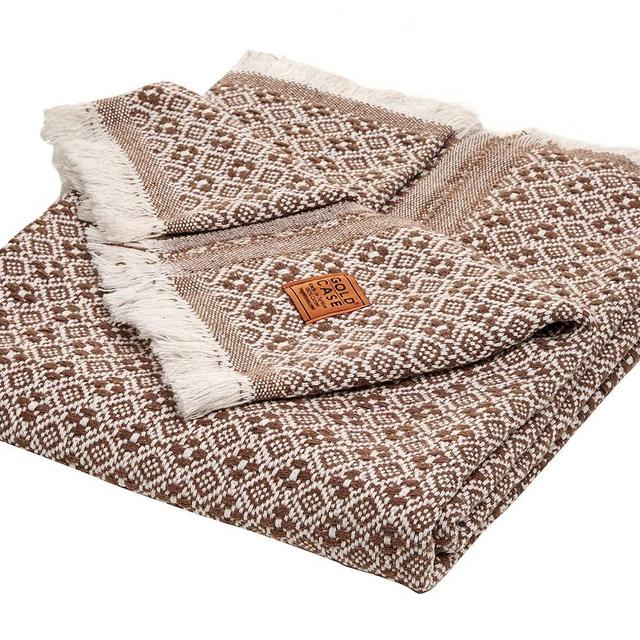 Gold CASE Retro Throw & Blanket 50x60 inches (130x150cm) Super Soft 100% Recycled Cotton - PRE-Washed Decorative and Multi-Purpose Boho Blankets for Couch, Farmhouse, Bed, Chair and Sofa, Brown