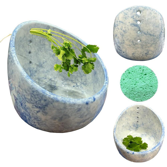 SHIRWAYUS Herb Stripper Bowl, Pottery Ceramic Herb Stripper Stripper for Ergonomic Design Fast Leaf Removal (Blue)