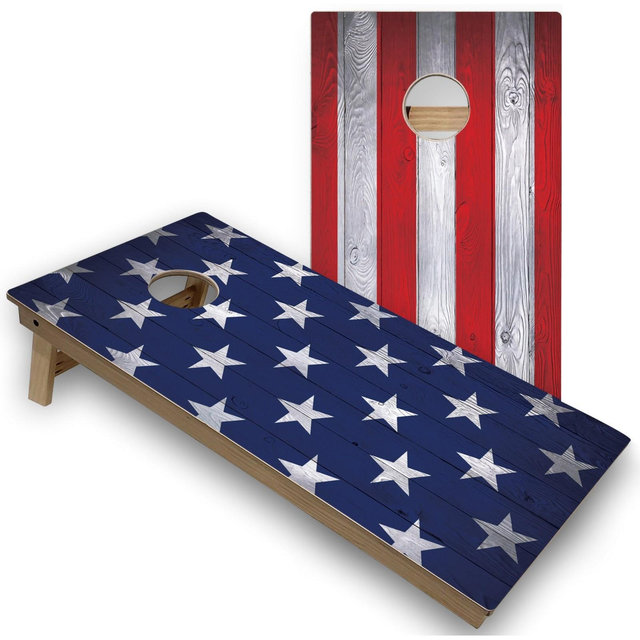 Skip's Garage American Flag Split Cornhole Board Set, Includes 2 Boards, 8 Bags & Optional Accessories - Regulation 2x4, Add Carrying Case