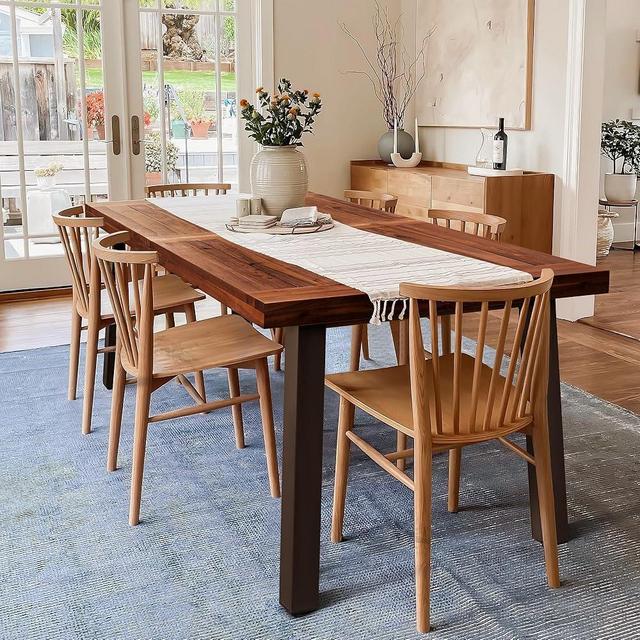 Devoko Home Acacia Wood Dining Table 6-Person Indoor Outdoor Table with Iron Legs, Sandblast Finish, Natural Stained, Rustic Metal, 69 * 33 * 30 inch (Walnut Brown)
