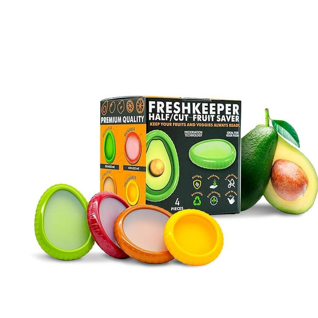 Avocado Saver & Onion Storage, Set of 4 BPA-Free Silicone Food Storage Containers, Reusable Fruit and Veggie Savers, Fresh Pods for Food, Perfect for Tomato Holder, Garlic, Lemon & More