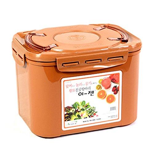 e-jen Premium Kimchi, Sauerkraut Container Probiotic Fermentation with Inner Vacuum Lid (Earthenware Brown, 2.2 gal/ 8.5L)