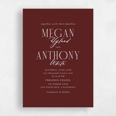 Maroon, Red Wedding Invitation - Uzes Portrait