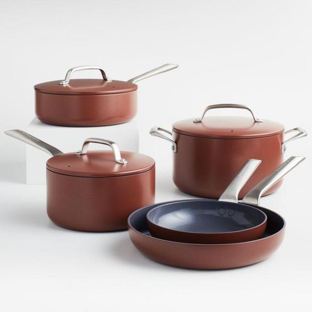 Crate & Barrel EvenCook Ceramic ™ Cream Ceramic Nonstick 8-Piece Cookware Set with Bonus
