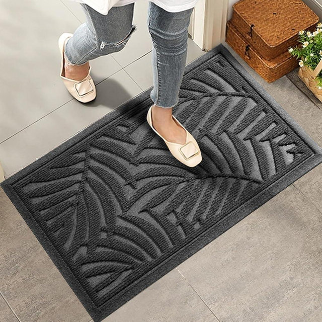 HIYARD Front Door Mat, Absorbent Resist Dirt Welcome Door Mat Indoor Outdoor, Waterproof Doormat, Sturdy Non Slip Backing, Fade Resistant, Low Profile Entry Mat for Entryway, 36×24, Grey