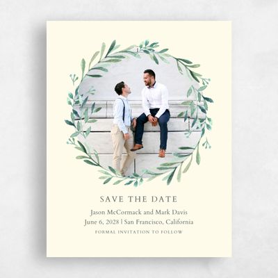 Cream, Yellow Wedding Save the Date - Eastwick Wreath