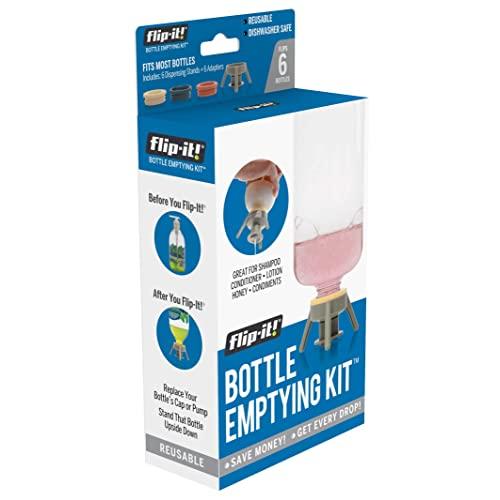 Flip-It! Bottle Emptying Kit - Get Every Last Drop Out of Lotions, Shampoos, Conditioners and Kitchen Condiments BPA Free - Dishwasher Safe (6 Pack, Pastel Colors)