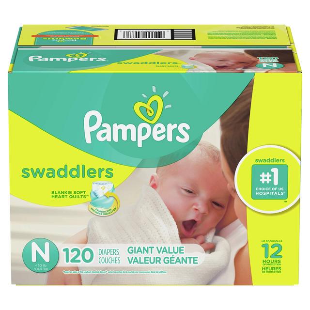 Diapers Newborn / Size 0 (< 10 lb), 120 Count - Pampers Swaddlers Disposable Baby Diapers, ONE MONTH SUPPLY