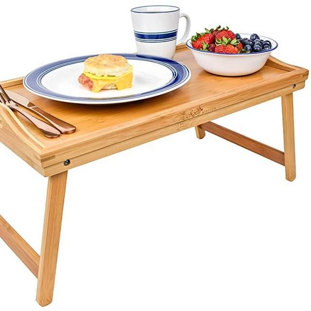 Kozy Kitchen Foldable Breakfast Tray| Large Organic Bamboo Folding Serving Tray, Laptop Desk, Bed Table, Lap Desk| 100% Natural and Eco-Friendly Tray with Handles and Legs