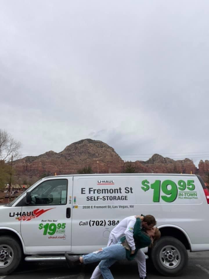 In 2020, the couple backpacked Southwest America and lived out of this luxury U Haul for a week. They named her Holly!