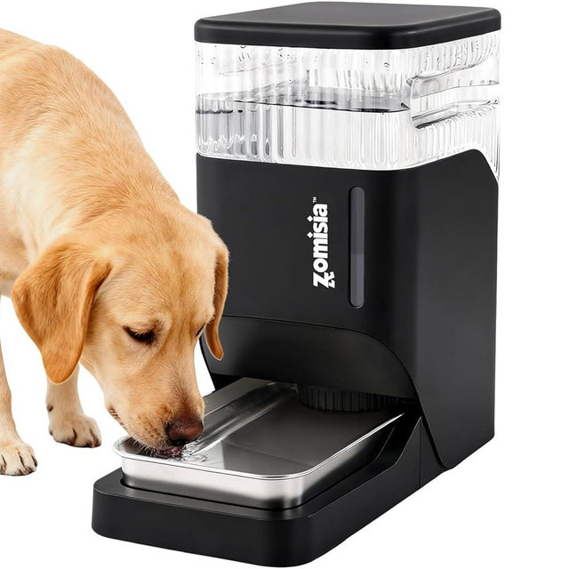 ZOMISIA Automatic Dog Water Dispenser 8L with Stainless Steel Bowl, Gravity Large Capacity Water Bowl for Dogs, 2 Gallon Pet Waterer 100% BPA Free, Black
