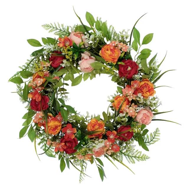 Unique Bargains Artificial Farmhouse Indoor Outdoor Peony Flower Wreath Multicolor 18 Inches