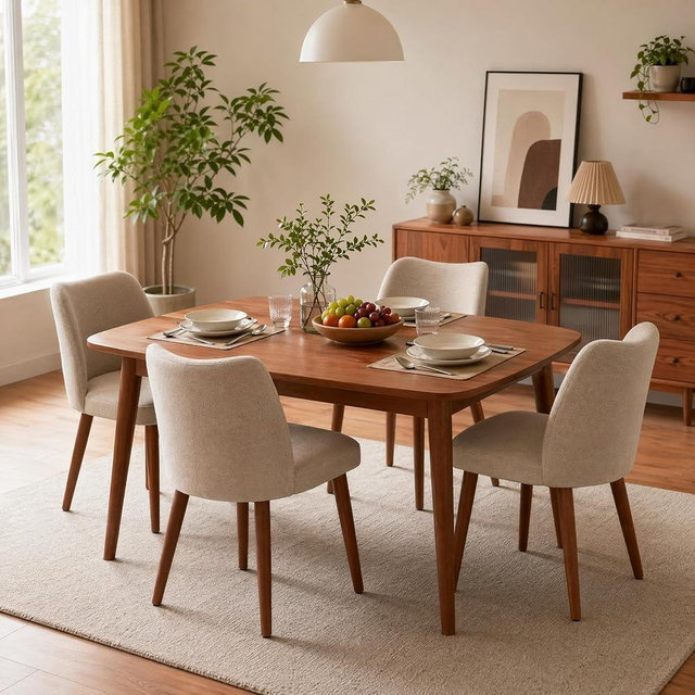 GarveeHome Wooden Dining Chairs Set of 4, Upholstered Mid Century Dining Chairs with Thick Seat Cushion and Curved Back for Dining/Kitchen/Living Room, Camel