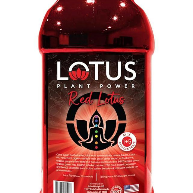 Red Lotus Plant Energy Drink Concentrate | Pure Cane Sugar | 64 fl oz | 1:5 | Natural Caffeine from Green Coffee Bean
