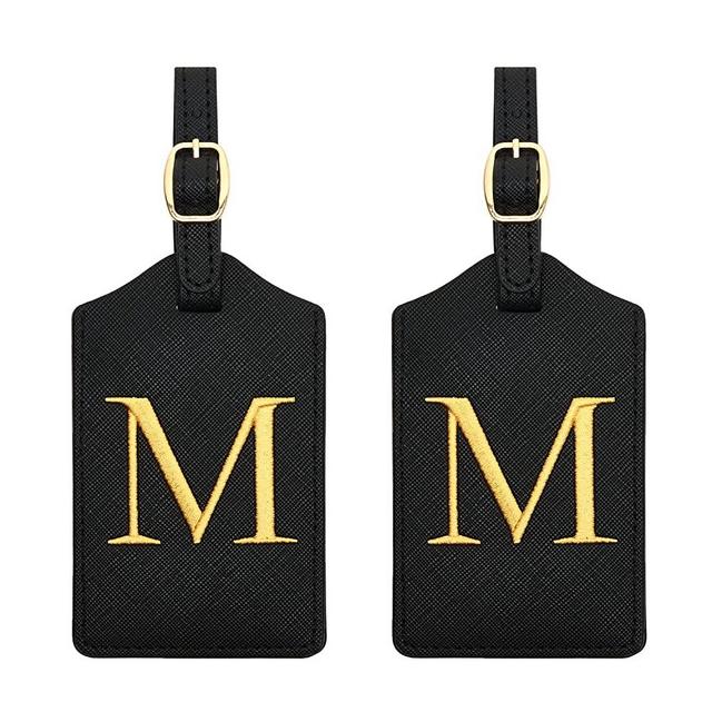 2 Pcs Initial Luggage Tags Monogrammed PU Leather Luggage Tags Embroidered Luggage Tags for Suitcases Travel Luggage Tags for Baggage Bags (M)
