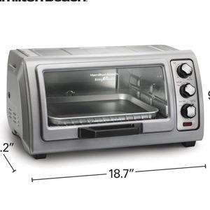 Hamilton Beach 6 Slice Countertop Toaster Oven With Easy Reach Roll-Top Door, Bake, Broil & Toast Functions, Auto Shutoff, Silver (31127D)