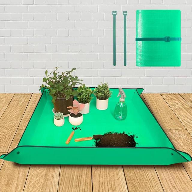 Emycool Extra Large Repotting Mat for Indoor Plants Transplanting and Mess Control, 39.5" x 39.5" Waterproof Potting Soil Mat Portable Potting Tray Gardening Gift for Women, Green