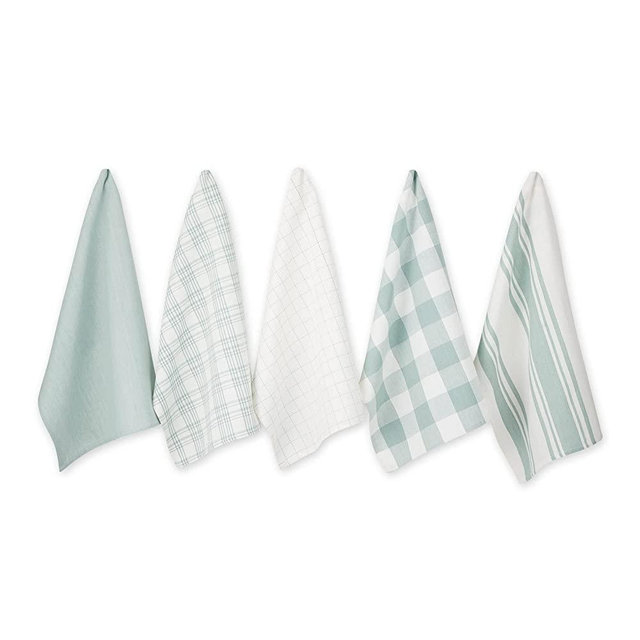 DII Everyday Basic Kitchen Collection Large Woven Cotton Dishtowel/Tea Towel Set, 18x28, Jadeite, 5 Count