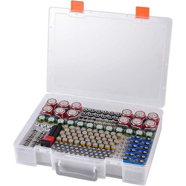 Battery Organizer Holder- Batteries Storage Containers Box Case with Tester Checker BT-168. Garage Organization Holds 225 Batteries AA AAA C D Cell 9V 3V Lithium LR44 CR2 CR1632 CR2032