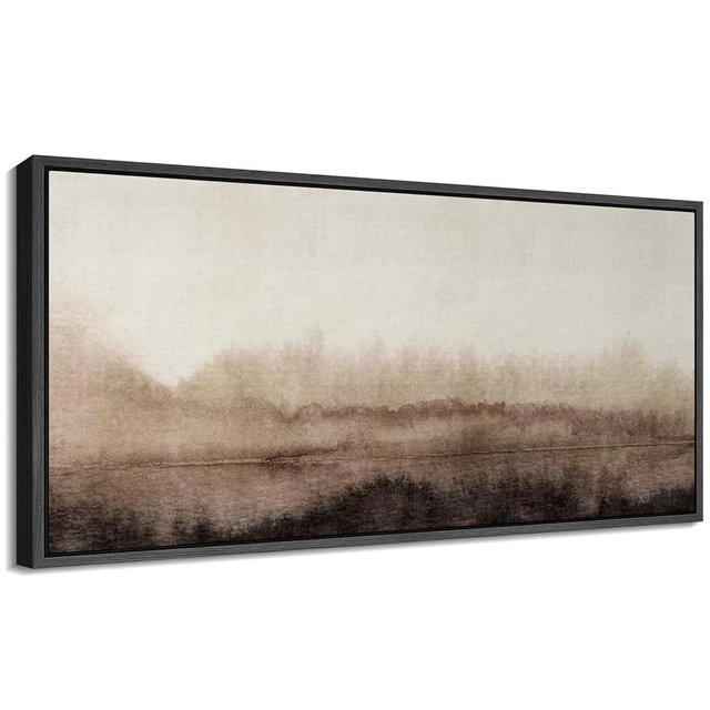 SIGNFORD Extra Large Framed Canvas Misty Woodland Neutral Landscape Illustrations Modern Art Calm Warm for Living Room, Bedroom, Office - 60"x30"